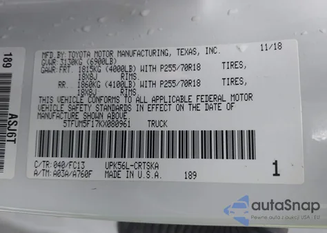 2019 Toyota Tundra Sr5 4.6L V8 from USA, damaged, VIN 5TFUM5F17KX080961